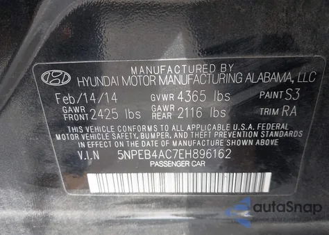 2014 Hyundai Sonata Gls from USA, damaged, VIN 5NPEB4AC7EH896162